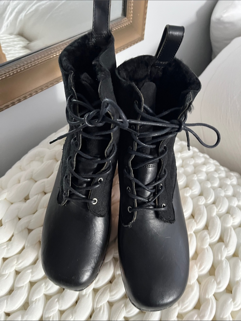 Swedish Hasbeens Black Lace-Up Ankle Boots